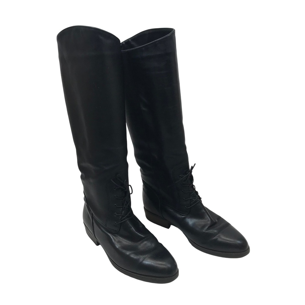 Santana Canada Black Leather Tall Lace Up Riding Boots Womens 9.5 M Made Canada